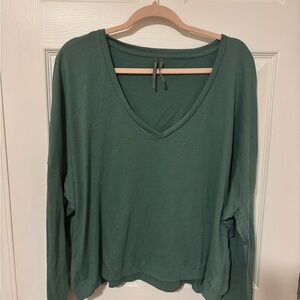 Anthropologie Teal Long Sleeve V-Neck Top